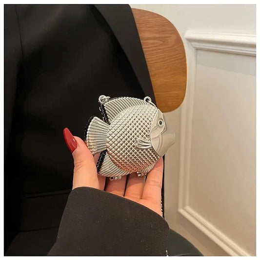 Fish Mini Clutch Bag - Metallic Gold & Silver Statement Purse