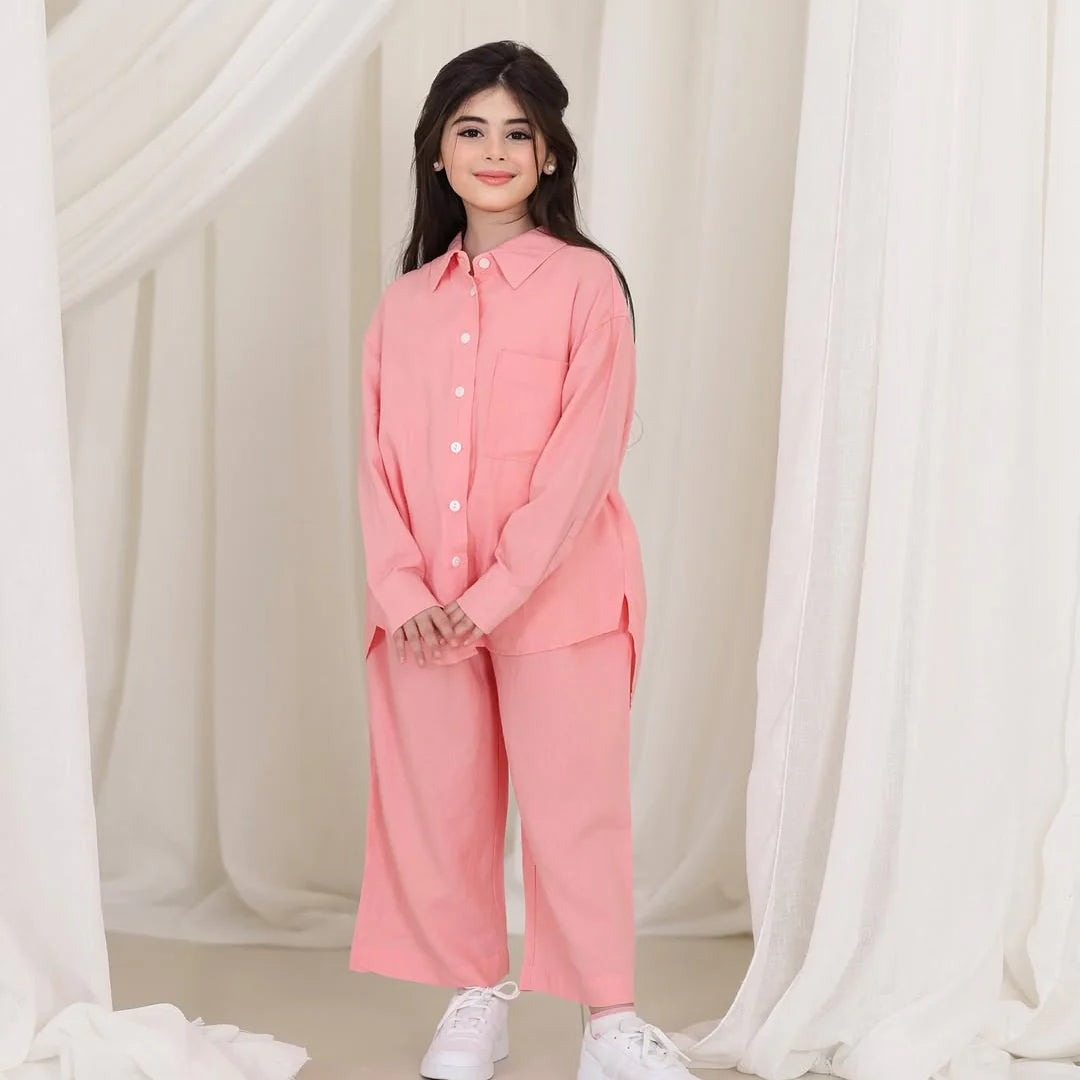 Front Button Girl Two Pieces Co Ord Set