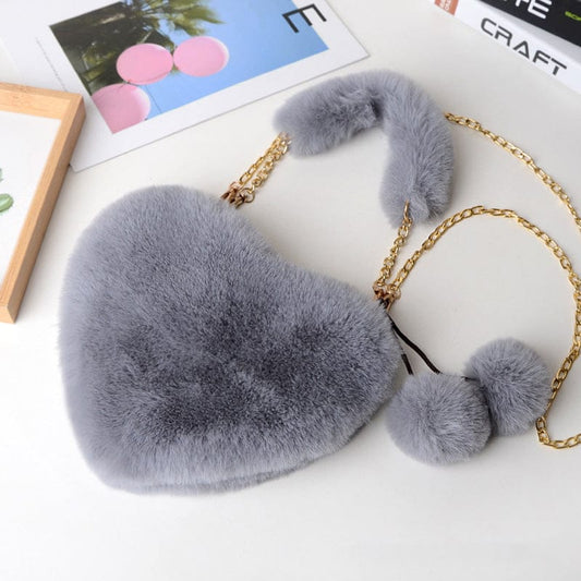 Fluffy Faux Fur Heart Bag