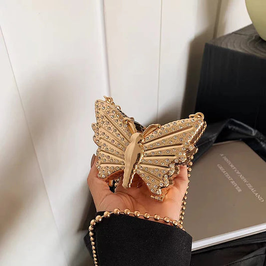 Luxury Rhinestone Butterfly Mini Clutch with Chain Strap