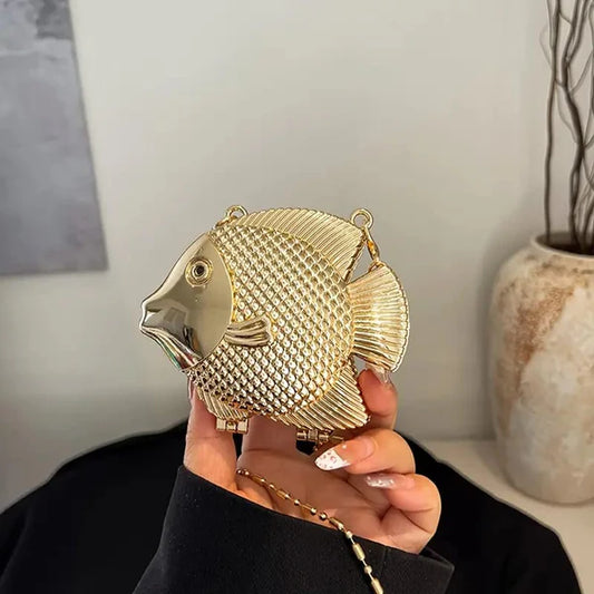 Fish Mini Clutch Bag - Metallic Gold & Silver Statement Purse